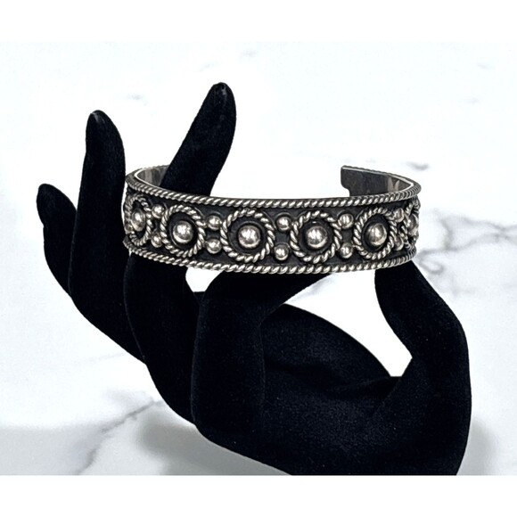 Taxco Mexico Sterling Silver Cuff Bracelet Modernist Vintage Rope Ball Bead 7" - Picture 1 of 11